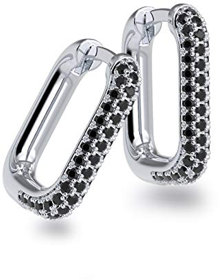 Schöner-SD Creolen Ohrringe mit schwarzen Steinen 925 Silber Rhodium