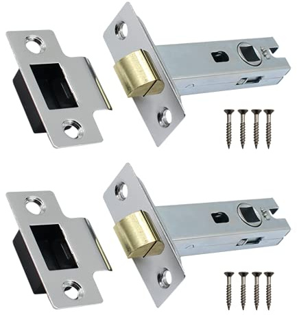 EAI Polished Chrome Tubular Latch, 64mm / 2.5 Inch, Pack of 2 | Internal Door Latches, For Left and Right Handed Doors, Adjustable Keep Prevents Rattling, Dust Box and Fixings Included