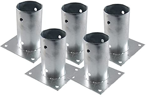 5er Set Pfostenträger Aufschraubhülse Ø 80 mm rund | Pfostenschuh verzinkt 150 mm hoch | Bodenhülse mit Bodenplatte für Holzpfosten Zaun Carport Gartenhaus Pavillon Spielgeräte Betonmontage