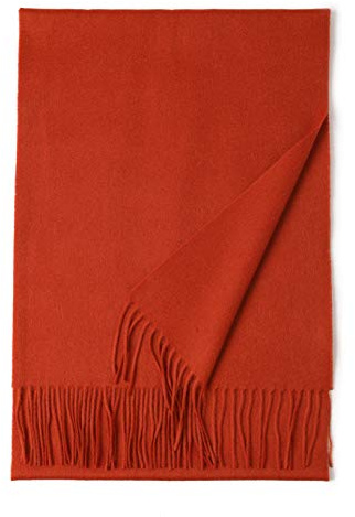 Prettystern langer und weicher Wollschal einfarbig mit Fransen für Herbst Winter Herren und Damen Rot-Orange