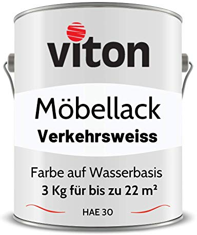 Viton Möbellack - 3 Kg (2,5 L) - Seidenmatt Weiss - Möbelfarbe auf Wasserbasis - RAL 9016 Verkehrsweiss