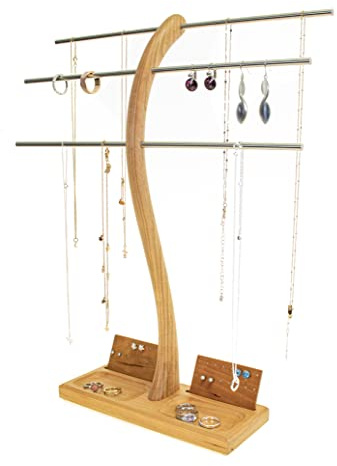 Wood-and-Steel-Design Schmuckhalter aus Kirschbaumholz, 3 Ebenen | Schmuckständer, Schmuckbäumchen, Für Ketten Ohrringe und Ohrstecker, Kettenständer, Kettenhalter
