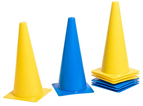 8LevelUp Pylonen 8er Set - 38 cm Hütchen (4 gelbe und 4 Blaue Kegel) - flexibel, sicher und robust für Fußball, Reitsport, Hundetraining, Pferdetraining, etc.