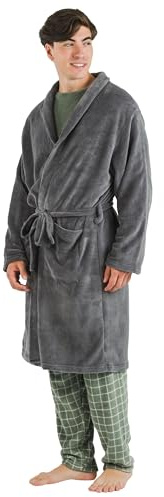 TRAMAS+ Bata para Hombre de Invierno, Coral, Con Cinturón Ajustable, Ropa para Dormir, de Estar por Casa - M, Gris Marengo