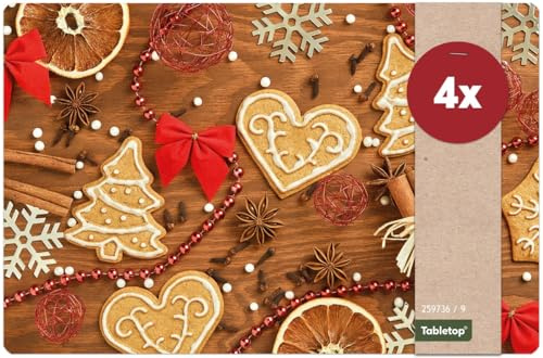 Weihnachts Tischsets 4er als abwaschbare Weihnachten Tischdeko - Platzsets Plätzchen Weihnachtsdeko als Winter Tischuntersetzer - Platzdeckchen als Tischunterlage für Esstisch Wohnzimmer Tisch