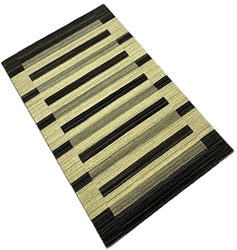 Alfombra 100% lana negra beige Gabbeh tejida a mano 118 x 187 cm lana natural S126