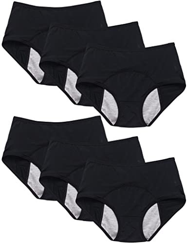Kiench Perioden Unterhosen Damen Menstruation Slips Hohe Taille 6er-Pack 6 Schwarz EU Größe 38 / S/Teenager Mädchen 12-14 Jahre/EU 158-164