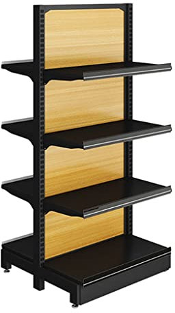 GUINJO Verstellbares 4-stöckiges Metallregal, strapazierfähige doppelseitige Lagerregale for Lagerung, Garagenregale, Keller (Color : Wood, Size : 93 * 63 * 135cm)