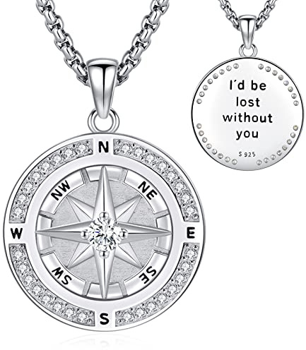 Eusense Halsband med kompass hänge, 925 sterlingsilver, kedja, examen, gåva, smycken för män och kvinnor, 24.5*33.5mm, Sterlingsilver, Ej tillämpbar