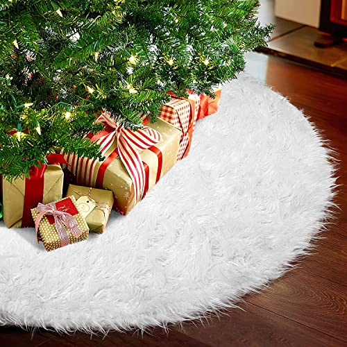 122cm Weihnachtsbaum Decke,Weiß Plüsch Tannenbaum Decke,Runde Kunstfell Christbaumdecke Teppich Weihnachtsschmuck für Weihnachten Baum Rock Deko (122CM)