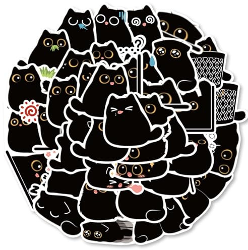Lot de 40 Autocollants en vinyle imperméable pour Ordinateur portable, Autocollants motif Chat noir mignon pour Cadeau Adolescents Adultes pour Guitare bouteilles d'eau planche à roulettes (B)