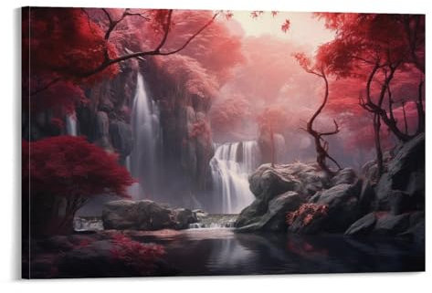 FOCCAR Vintage Redwoods Landschaft Gemälde auf Leinwand Wandkunst Natürlicher Wasserfall Bilder Moderne Leinwanddrucke Poster Wanddekoration für Heimdekorationen