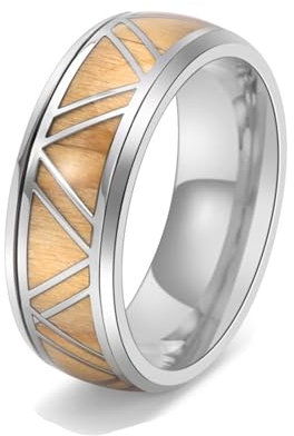 Bishilin Ring für Männer und Frauen, Partnerringe Edelstahl 9MM mit Gelb Holz Bandring Ring Gr.65, Paar Ring Personalisiert Freundschaftsringe Silber
