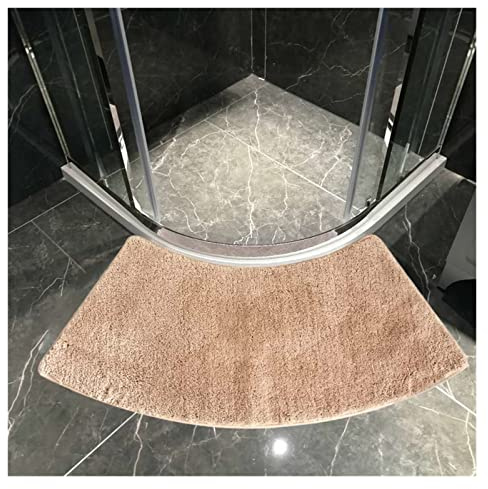 Duschvorleger Eckdusche Halbrund,Mikrofaser Badematte Runddusche, Waschbarer Viertelkreis-Duschmatte Rutschfest Waschmaschinenfest Fächerförmig Fußpolster Badematte for Eckdusche ( Color : Beige )