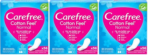 Carefree Slipeinlagen Cotton Feel Normal mit Frischeduft (48 Stück), 100% atmungsaktiv, verleihen ein Gefühl von Komfort, Trockenheit und Frische, Größe Normal (Packung mit 3)