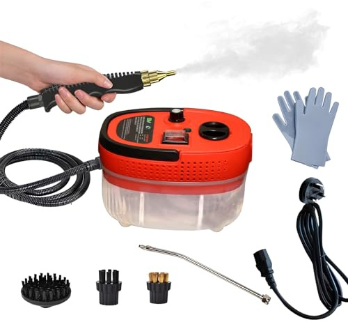 JOJOCY 2500W Steam Cleaner,1200ML High Pressure Handheld Steamer for Cleaning, Portable Steamer for Home Kitchen Bathroom Upholstery Bathroom Car Detailing Grout and Tile (Red)