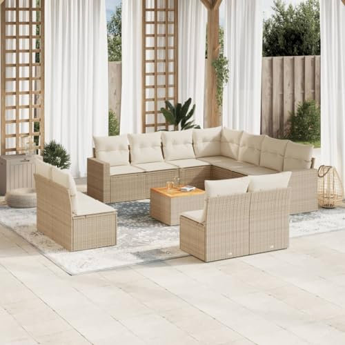 SECOLI Rattan Gartenlounge Con Stauraum XXL Loungemöbel Set Terrassenmöbel Loungesofa Sitzgruppe Rattan Ecklounge Gartenmöbel Set Balkon Möbel Beige 12-tlg-Type-95