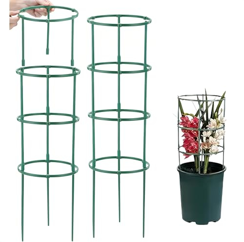 Frundoo Tomaten Rankhilfe, 180 (90 Ringe 90 Stangen) Stück Tomatenkäfig mit Verstellbarer Höhe, Blumenstütze,Ranksäule für Kletterpflanzen, Rankgitter für Tomaten, Tomatenturm, Gurken Rankhilf