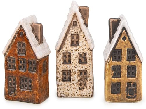 Logbuch-Verlag 3 piccole case in ceramica, casa di mattoni, decorazione in miniatura, set regalo, autunno, Natale, 10 cm