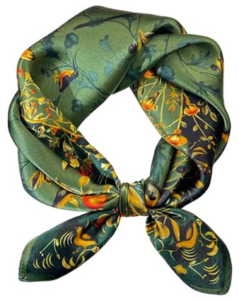JERLA Damen Herren Schal Satin 100% echte Maulbeerseide Paisley Haar Kopf Gesicht Schal 53,3 x 53,3 cm, Kleine grüne Blume, 21 inches x 21 inches