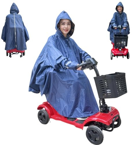 Fonakei Mobility Scooter Poncho mit Ärmeln, Rollstuhl-Regenponchos, Rollstuhl-Bezüge, wasserdichte Kapuze mit Kordelzug, Kapuze mit Futter, regenponcho für rollstuhl, Universalgröße, für Erwachsene