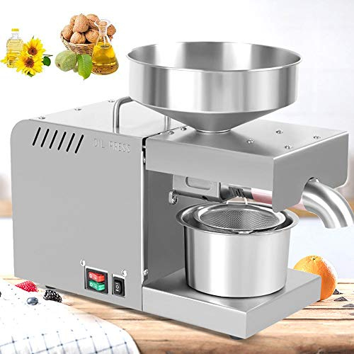 Automatic Oil Press Machine Electric Oil Expeller, Cold/Hot Oil Press Extractor Home Commercial Oil Press Machine Stainless Steel Oil Mill Expeller for Coconut Castor Peanuts 3-6 Kg/H
