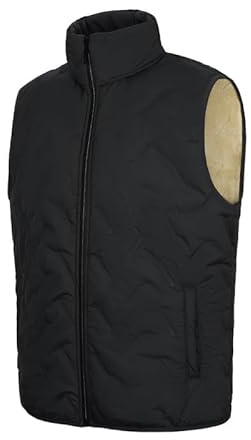 Chaleco para hombre, con forro polar, chaleco acolchado para invierno, ligero, sin mangas, con bolsillos con cremallera, para correr, pescar, senderismo, Negro, L