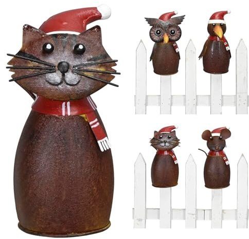 NETPROSHOP Zaunfigur Wintertiere Zaunhocker aus Metall Höhe ca. 16 cm Katze Maus Eule Rabe, Auswahl:Katze