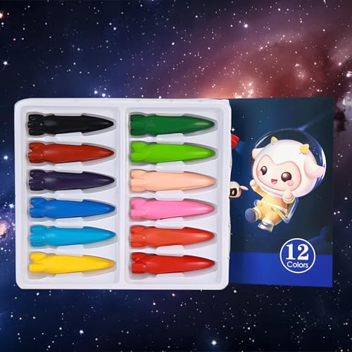 Wachsmalstifte für Kleinkinder - Raketenmalstifte für Kleinkinder,Kinderstift -Set für Kinder Schmutzfrei, Unzerbrechlich, Ungiftig, Leicht Zu Halten, für Kinder Graffiti, Malerei (12 Farben)
