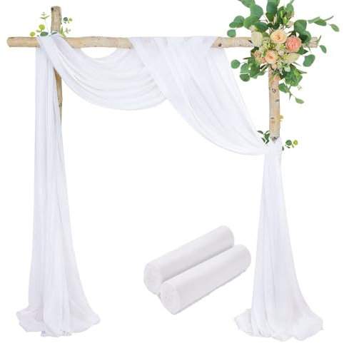 BrillShine 2 Stück Vorhang Hintergrund Hochzeit Weiß 70x560cm Wandbehang Hintergrund Vorhang Hochzeit Dekoration für Taufe Hochzeiten Party Dekoration