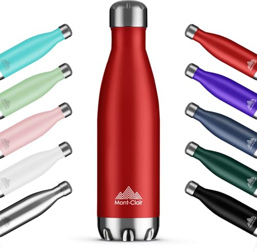 Mont-Clair H2O Stainless Steel Water Bottle, Vacuum Insulated - BPA Free, 12h Hot & 24h Cold Drinks, Metal Water Bottle 1L Leakproof, Ideal for Adult, Kids, Running - Red