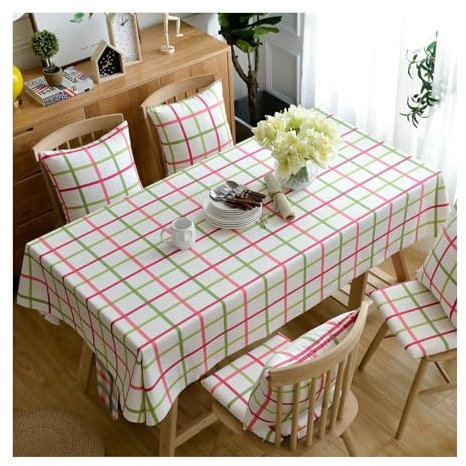 Tischdecke 135X300CM, Baumwolle Tablecloth Quadratisches Gitter Rot Grün Tischdecke Rechteck