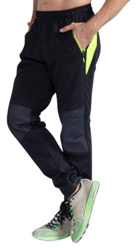 Fahrradhose Herren Lange Thermo Radhose mit Fleecefutter für Outdoor-Sports,Wasserdicht Winddicht Atmungsaktiv Lange Winter MTB (DE/NL/SE/PL, Alphanumerisch, L, Regular, Regular, Schwarz-Grün)