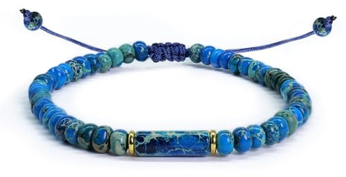 XSDSLS Beaded Bracelets Adjustable 4mm Natural Stone Bracelets Yoga Beaded Bracelet Gemstone Beads Bracelet Handmade Beads Braceletes Emperor Stone Gifts for Women Men (Dark blue)