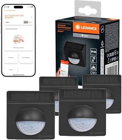 LEDVANCE SMART+ WiFi rilevatore di movimento da esterno, IP65, plastica, grigio scuro, confezione da 4