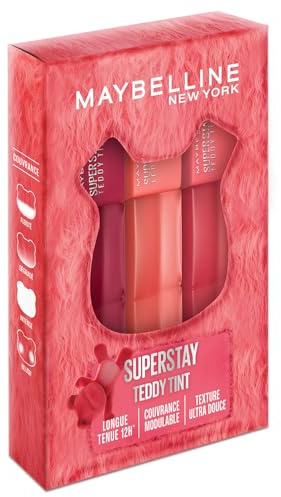 Maybelline New York - Coffret Superstay Teddy Tint - 3 Blush à Lèvres Teddy Tint - Effet Mat Fondu - Tenue Longue Durée - Teintes : Baby Tee, Petalcore, Wild at Heart