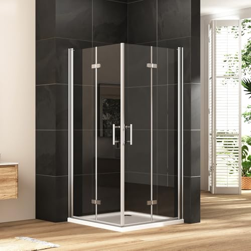 Duschkabine 100x100 cm Eckeinstieg Dusche Falttür 180º Duschabtrennung Eckduschkabine Falttür-Duschkabine 6mm Temperiertes-NANO-Glas，Höhe 195cm,OHNE Duschwanne