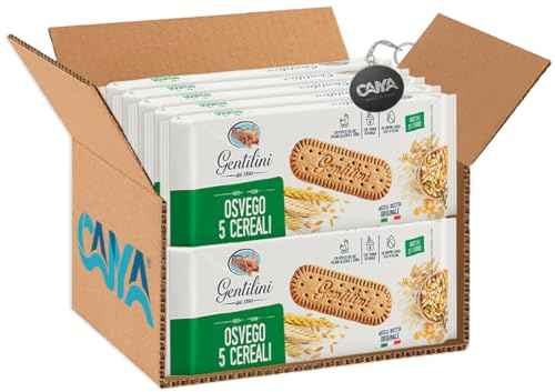 Gentilini Osvego 5 Cereali Biscotti con Farina Integrale e 5 Cereali 250g [CAIYA® BOX da 10 Confezioni]