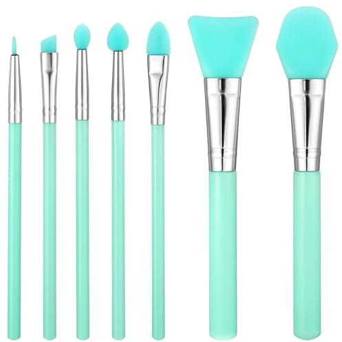 7 PCS Silicone Makeup Brushes, Silicone Brush Applicator Kit for Skin Care Eyebrow Eye Shadow, Mint Green