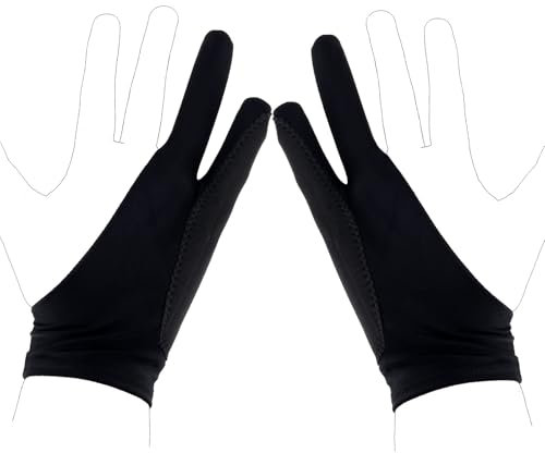 BOXOB Two-Finger Artist Glove for Drawing Tablet, 7.87x3.15in Art Glove for iPad & Graphics Tablet, Black Digital Drawing Gloves Fit Right Hand and Left Hand, Sketching & Inking Art Gift (Medium)