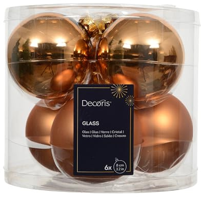 Kaemingk Bolas de Navidad de vidrio 8 cm 6 unidades - mate y brillante - Grandes bolas de Navidad para el árbol de Navidad - Adornos para árbol de Navidad y decoración para árbol de Navidad - Brandy