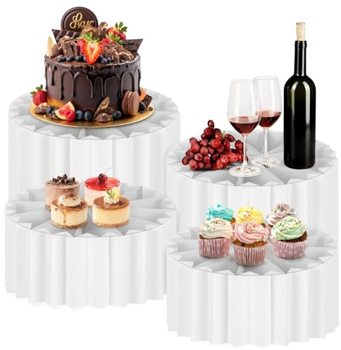 YCBTREE Set di 4 alzate per torte in cartone, pieghevoli, per dessert e buffet, con piatti in PVC, altezza 10 cm e 20 cm, capacità 30 kg, per matrimoni, feste, decorazioni da tavolo