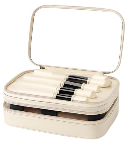 Trousse de Maquillage avec Miroir, Sac Cosmétique Portable, Trousse Toilette Etui Cosmétique Imperméable en Cuir PU Sac de Maquillage avec Poignée et Compartiments pour Voyage Femmes(Noir)