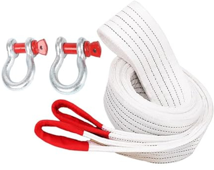 Cable De Seguridad Remolque 5-35 Toneladas, Eslingas,4M/5M/7M/9M/10M Correa,2 Grilletes Reforzados para Recuperación Vehículo por Auto,SUV,Todoterreno(White2,4 m/25 tons)