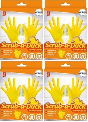 airpure Scrub a Duck Rubber Cleaning Gloves | Washing Up (Pack of 4)