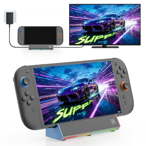 IEFROM Switch Dock per Nintendo Switch 2 (2025), Docking Station TV con 4K HDMI 2.0 / HDR / 10-Bit Color, 2×USB/Type-C, illuminazione RGB, ricambio da viaggio per dock ufficiale Switch 2