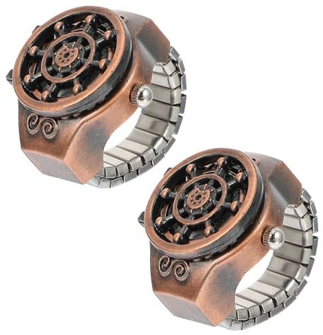 BESPORTBLE Schmuckuhr im Ring Design, 2 Stück, Zinklegierung, Vintage | Klappdeckel, Coffee Farbton, Dekorative Ausführung, Kreative Form, Zwei Stück