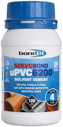 Bond It SolvoBond uPVC 6200 Solvent Cement 100ml – Fast Setting PVC Cement for uPVC Pipes & Fittings, Waterproof PVC Pipe Cement for Plumbing, Drainage & Potable Water Systems