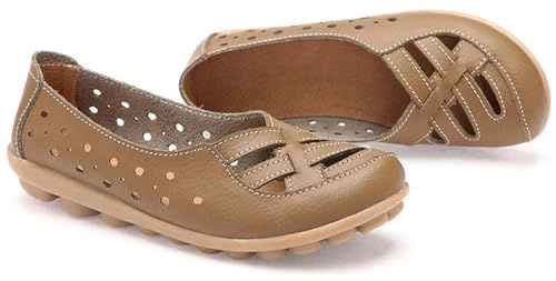 Mocasines ortopédicos para Mujer, Zapatillas de Vestir ortopédicas, Zapatos de Cuero Huecos, Sandalias Planas Huecas, Zapatos Casuales sin Cordones