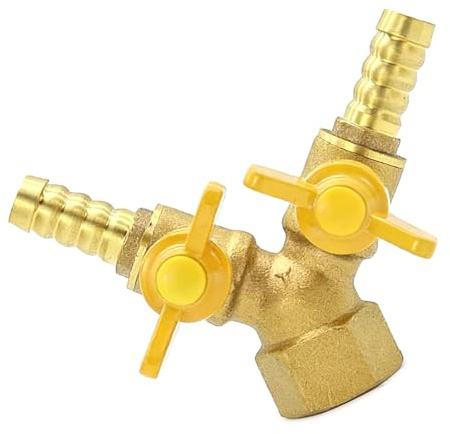 Oxxggkao Adaptador de conector divisor de manguera de latón de 2 vías, accesorios de reparación de cobre, acoplador de tubería de agua roscado de metal, fácil instalación, pieza decorativa de tubería
